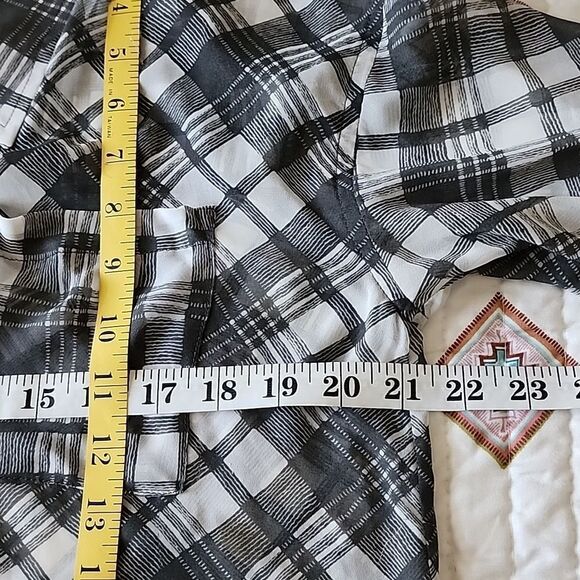 Free People Easy Rider Plaid Sheer Button Down Shirt, Gray and White - Picture 6 of 15